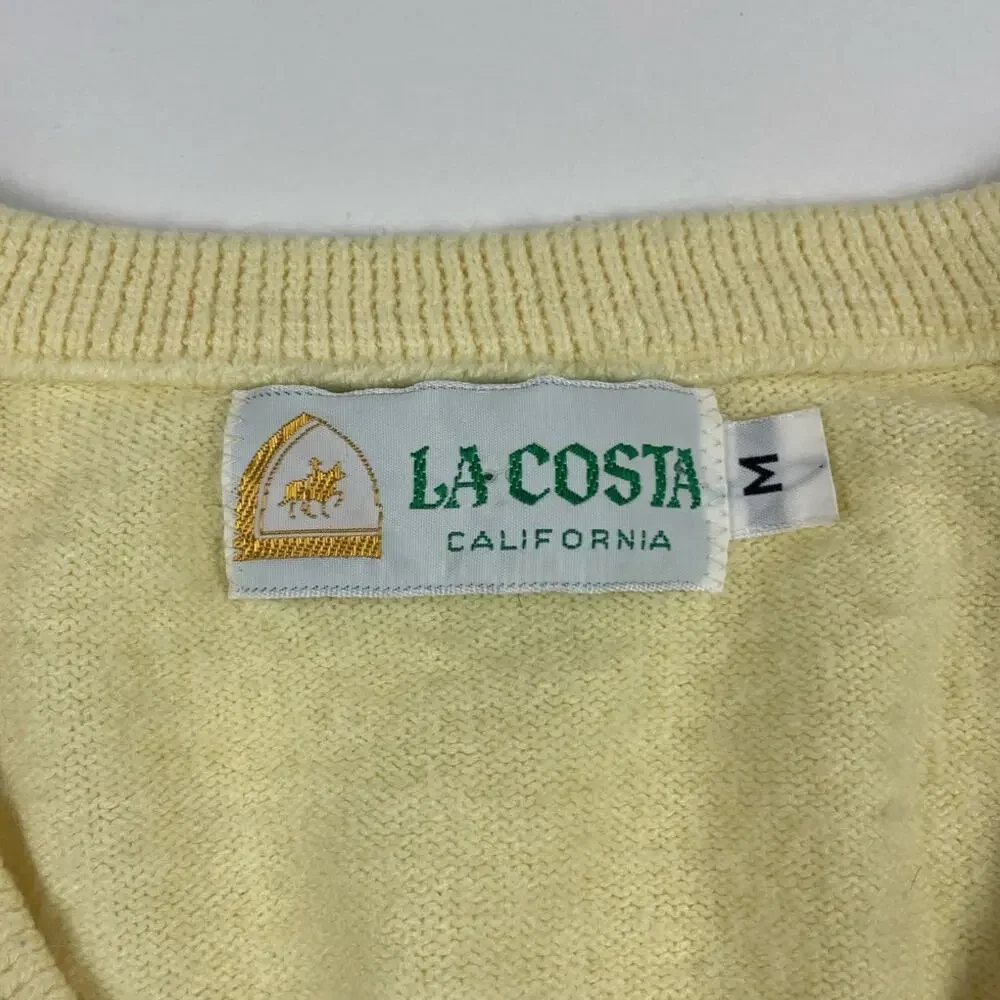 Vintage 70s Yellow V-Neck Sweater Western Horse Cowboy Logo La Costa California